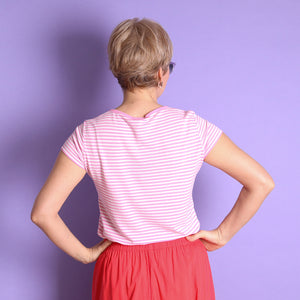 ANNE CLAIRE B8165 STRIPES PINK/WHITE SWEATER